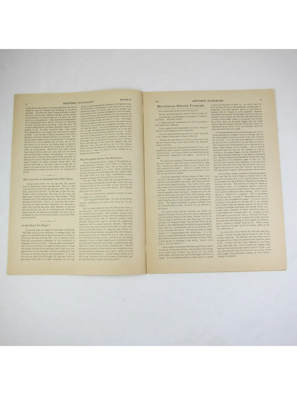 Brethren Evangelist Christian Newspaper Ashland Ohio Antique August 27th 1902
